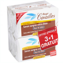 Rogé Cavaillès Savon Surgras Extra Doux Fleur de Coton 250 g Lot de 3 + 1 gratuit