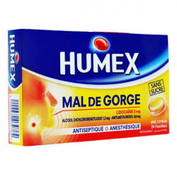 Humex Mal de Gorge miel citron sans sucre 24 pastilles