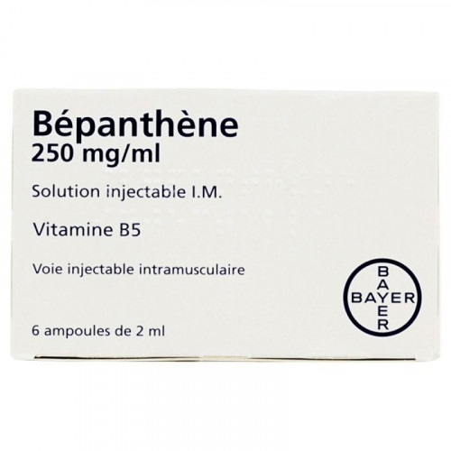 BEPANTHENE 250 mg/ml, solution injectable I.M., boîte de 6 ampoules de 2 ml