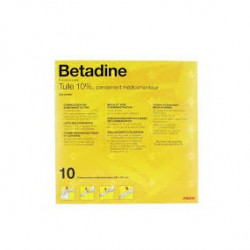 BETADINE TULLE 10%, pansement médicamenteux, étui de 10 pansements médicamenteux