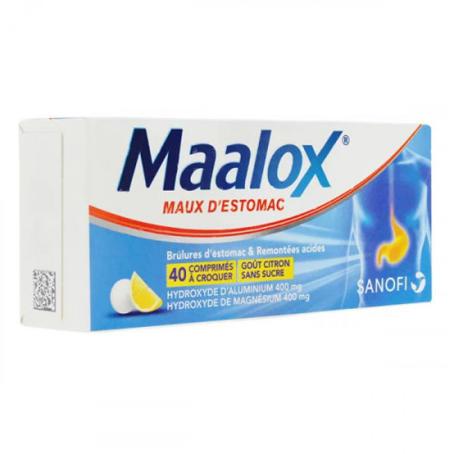 Maalox maux d'estomac citron sans sucre 40 comprimés à croquer