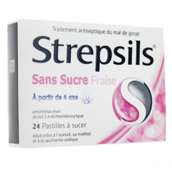 Strepsils fraise sans sucre 24 pastilles