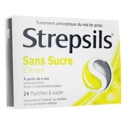 Strepsils citron sans sucre 24 pastilles