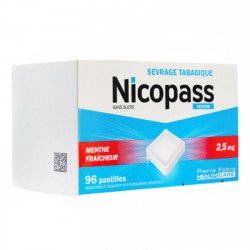 Nicopass 2,5 mg menthe fraîcheur sans sucre 96 pastilles