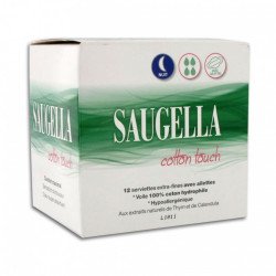 SAUGELLA COTTON TOUCH NUIT 12 SERVIETTES EXTRA-FINES AVEC AILETTES