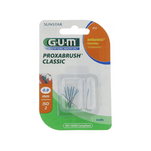 GUM PROXABRUSH CLASSIC 412 Recharges Brossette 0.9mm – 8 Unités