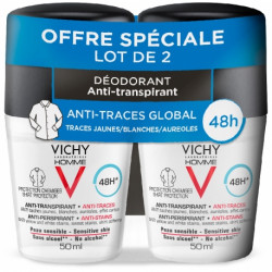 VICHY HOMME DÉODORANT 48H Bille Anti Traces - Lot de 2x50ml