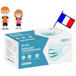 MASQUE CHIRURGICAL FRANCAIS Enfant 6-10 Ans x 50 Masques - Bleu