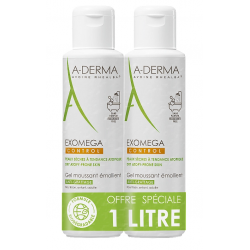 ADERMA EXOMEGA CONTROL Gel Moussant Émollient - Lot de 2x500ML