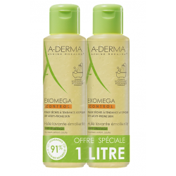 ADERMA EXOMEGA CONTROL Huile Lavante Émolliente - Lot de 2x500ML