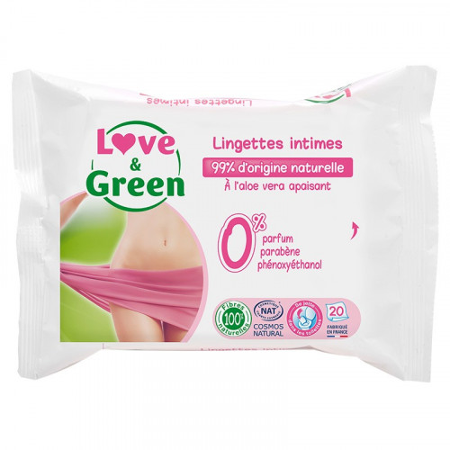 LOVE & GREEN LINGETTES INTIMES APAISANTES ÉCOLOGIQUES X 20