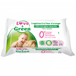 LOVE & GREEN LINGETTES ÉCOLOGIQUES À LA FLEUR D’ORANGER BIO -