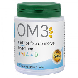 SUPERDIET OM3 Huile Foie de Morue Vitamine A+D - 120 Capsules