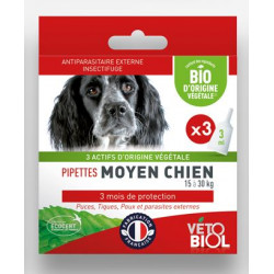 VETOBIOL BIO ANTIPARASITAIRE Moyen Chien - 3 Pipettes