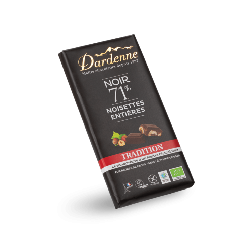 DARDENNE DARK CHOCOLATE BAR 71% HAZELNUTS - 180G