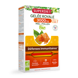 SUPERDIET Gelée royale Miel Pollen BIO 3000mg - 20 Ampoules de