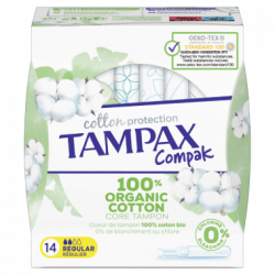 TAMPAX COMPAK 14 Tampons 100 % Coton Bio Flux Régulier