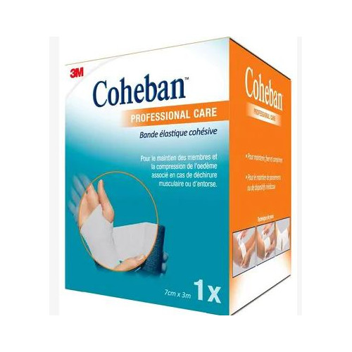 COHEBAN Bande de Contention Cohésive Elastique 7cmX3m Blanche