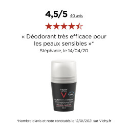 VICHY HOMME DÉODORANT 48H Détranspirant Bille Peau Sensible -