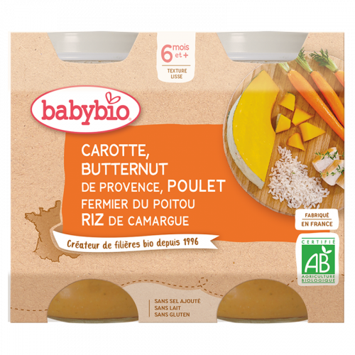 BABYBIO PETITS POTS CAROTTE BUTTERNUT POULET & RIZ x 2 - 200 g