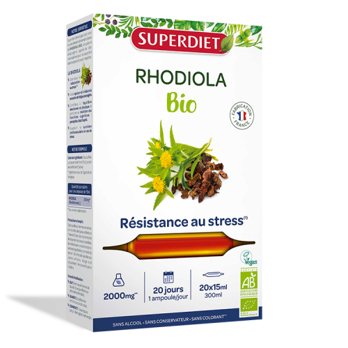 SUPERDIET Rhodiola BIO - 20 Ampoules de 15ml