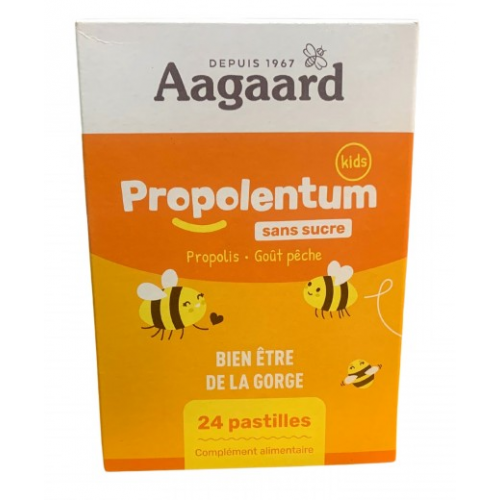 AAGAARD PROPOLENTUM Sans Sucre Goût Pêche - 24 Pastilles