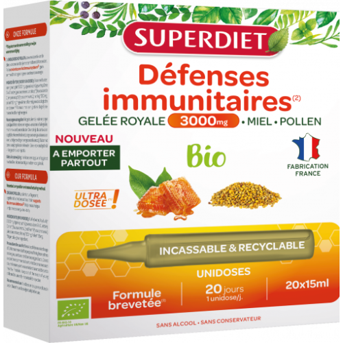 SUPERDIET Défenses Immunitaires Gelée Royale 3000mg BIO - 20