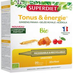 SUPERDIET Tonus et Energie Ginseng Acérola BIO - 20 Unidoses de