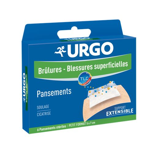 URGO Brûlures, blessurs superficielles : soulage et cicatrise petit format Boîte/6