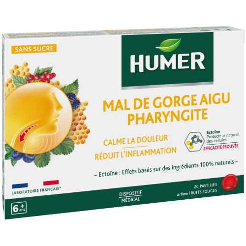 HUMER MAL DE GORGE AIGU PHARYNGITEFruits rouges - 20 Pastilles A Sucer