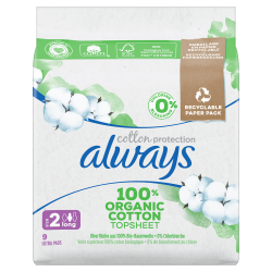 ALWAYS COTTON PROTECTION Coton Bio Taille 2 Long - 9 Serviettes