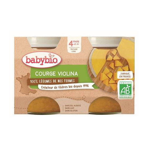 BABYBIO Pots de Courge Violina + 4 Mois - 2x130g