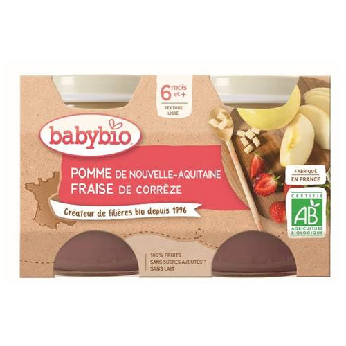 BABYBIO POMME DE NOUVELLE-AQUITAINE & FRAISE DÈS 6 MOIS x 2 -