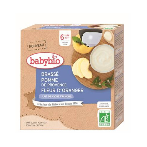 BABYBIO Brassé Pomme/Fleur d'Oranger/Lait - 4 x 85g