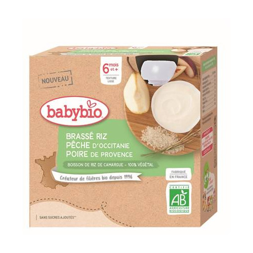 BABYBIO Brassé Riz/Pêche/Poire - 4 x 85g