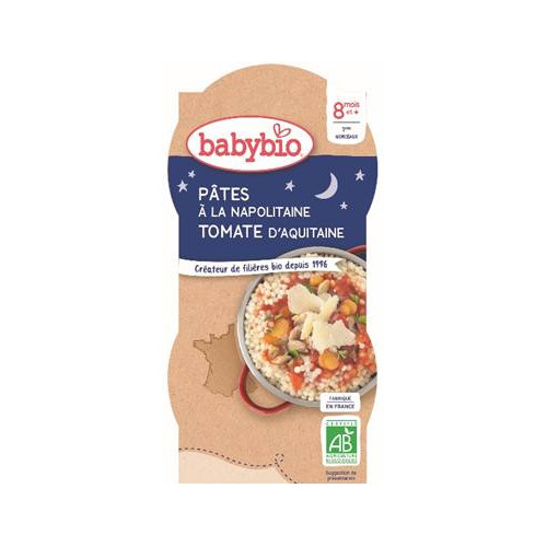 BABYBIO BOLS BONNE NUIT + 8 Mois Pâtes à la Napolitaine Tomate