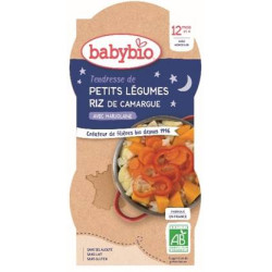 BABYBIO BOLS BONNE NUIT + 12 Mois Petits Légumes Riz - 2x200g