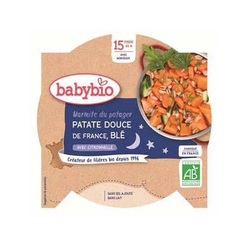 BABYBIO ASSIETTE BONNE NUIT + 15 Mois Patate Douce Blé - 260g