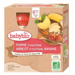 BABYBIO GOURDES FRUITS + 6 Mois Pomme Abricot Banane - 4x90g