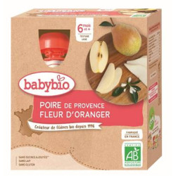 BABYBIO GOURDES FRUITS + 6 Mois Poire Fleur d'Oranger - 4x90g