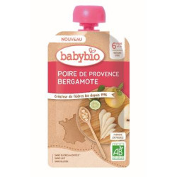 BABYBIO Gourde Poire de Provence, Bergamote 6 Mois et + - 120g