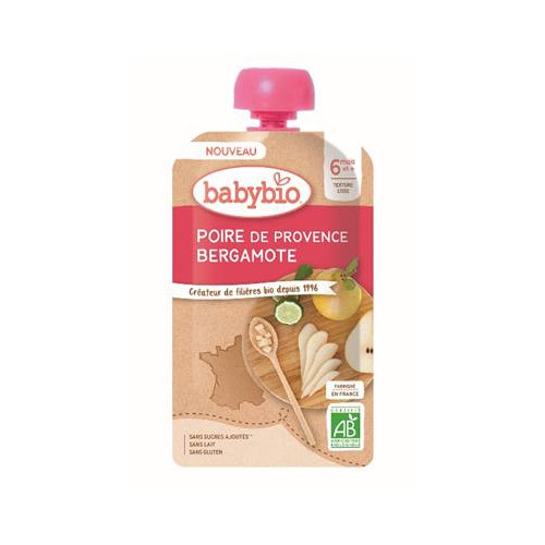 BABYBIO Gourde Poire de Provence, Bergamote 6 Mois et + - 120g