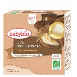 BABYBIO GOURDES DESSERT LACTÉ + 8 Mois CRÈME SEMOULE CACAO x 4