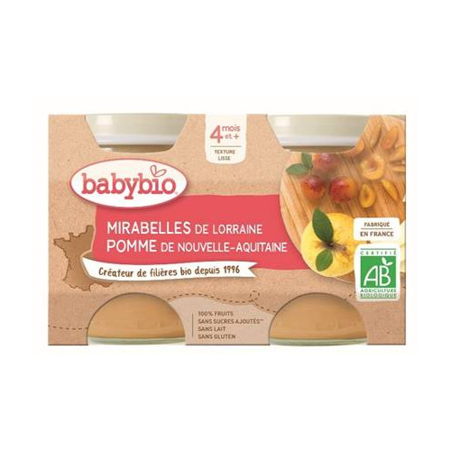 BABYBIO PETITS POTS FRUITS + 4 Mois Mirabelles Pomme - 2x130g