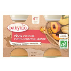 BABYBIO PETITS POTS FRUITS + 4 Mois Pêche Pomme - 2x130g