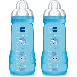 MAM 2 BIBERONS EASY ACTIVE +6 Mois Débit X Bleu - 330ml