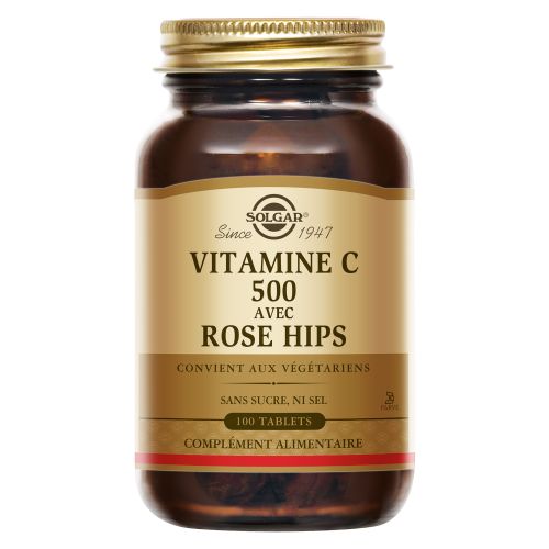 SOLGAR VITAMINE C 500 avec ROSE HIPS - 100 Comprimés