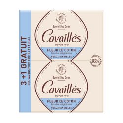 CAVAILLÈS SAVON EXTRA DOUX Fleur de Coton Peaux Sensibles 250 g - Lot de 3 + 1 Gratuit