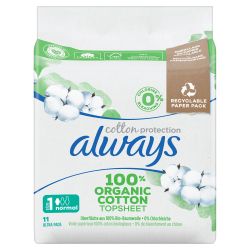 ALWAYS COTTON PROTECTION Coton Bio Taille 1 Normal - 11 Serviettes Hygiéniques