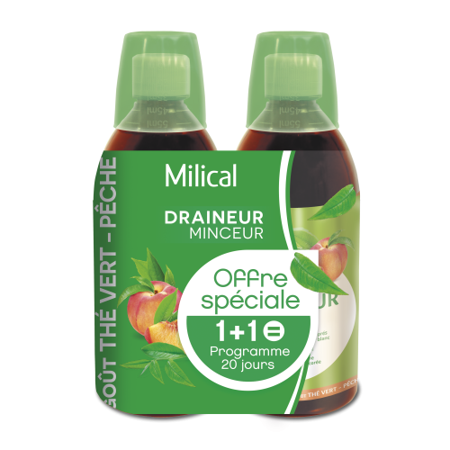 MILICAL DRAINEUR MINCEUR ULTRA Thé Vert Pêche - Lot de 2x500ml